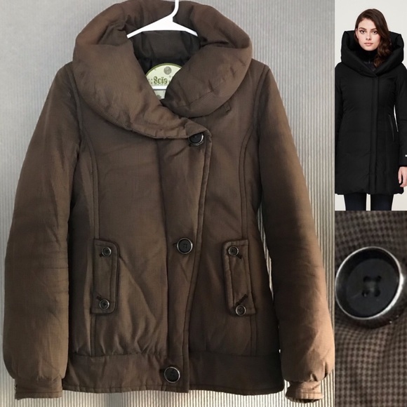 SOIA & KYO down puffer coat brown houndstooth XS - Picture 4 of 15